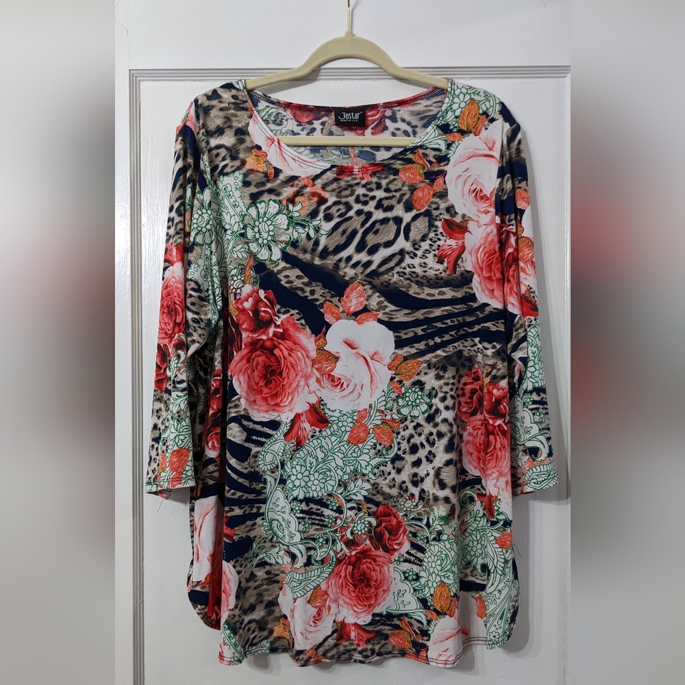 Cheetah Print Floral Top 2X Jostar